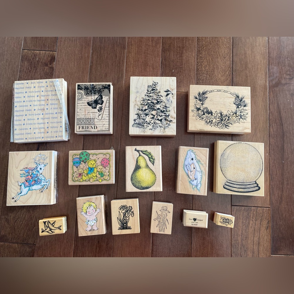 Assorted Wood mount Rubber Stamps. Crafting stamps New & Used